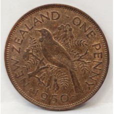 NEW ZEALAND 1950 . ONE 1 PENNY . ERROR . PLANCHET FLAW